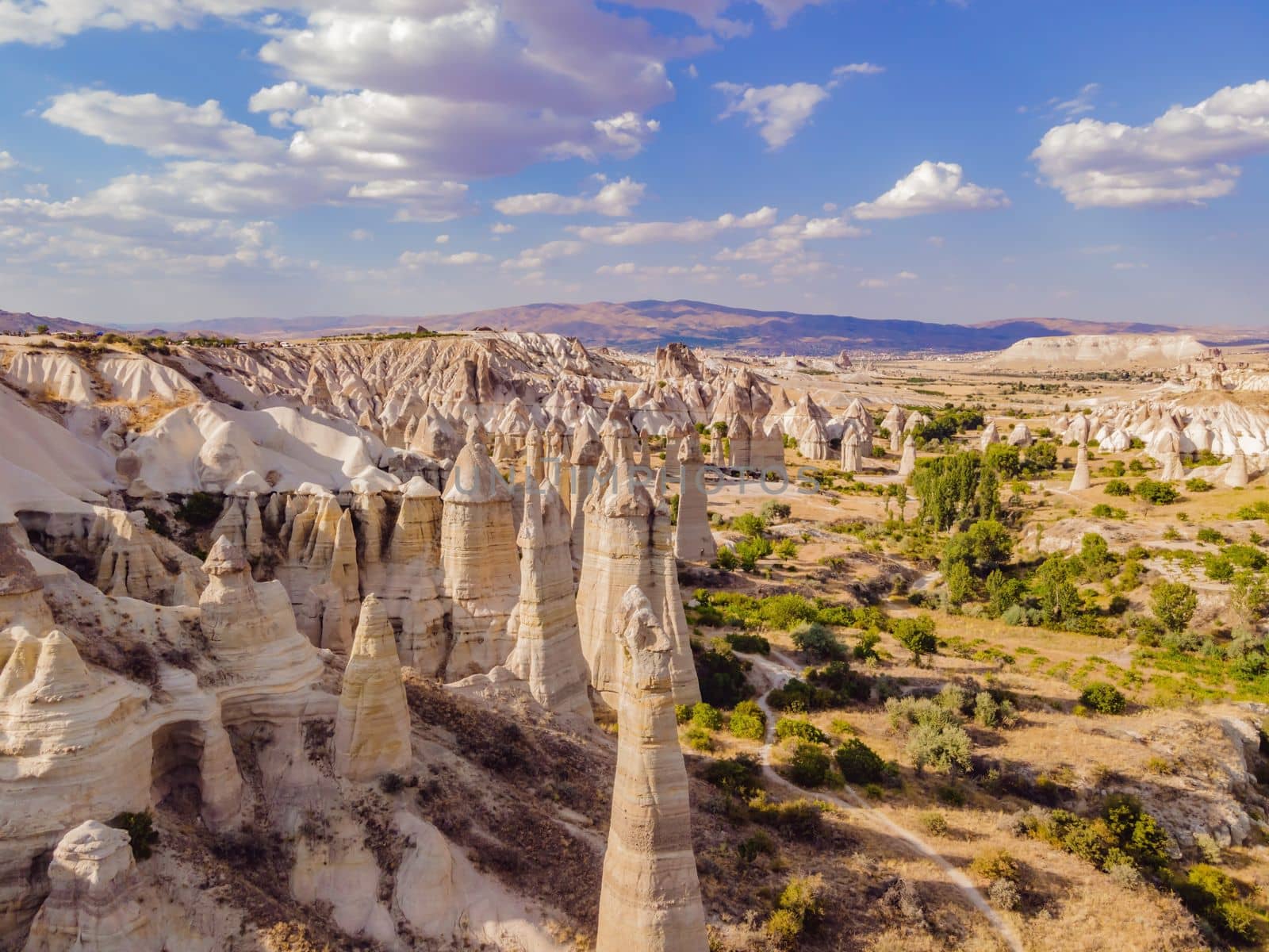 Unique geological formations in Love Valley in Cappadocia, popular travel destination in Turkey.