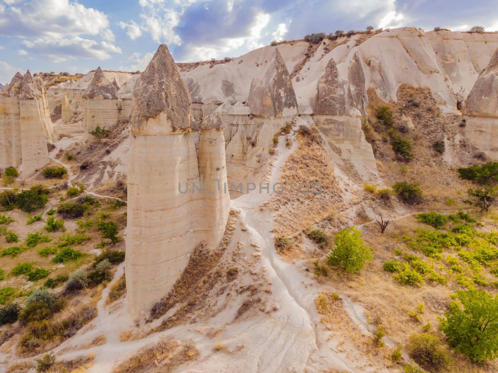 Unique geological formations in Love Valley in Cappadocia, popular travel destination in Turkey.