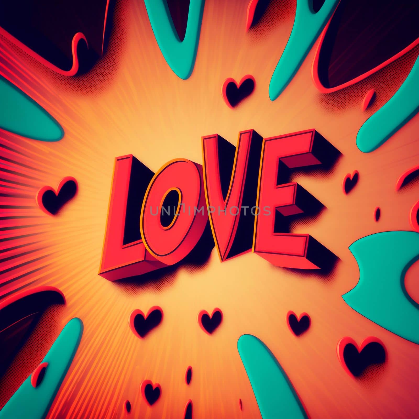 The word Love on a colorful background in the style of pop art. High quality illustration