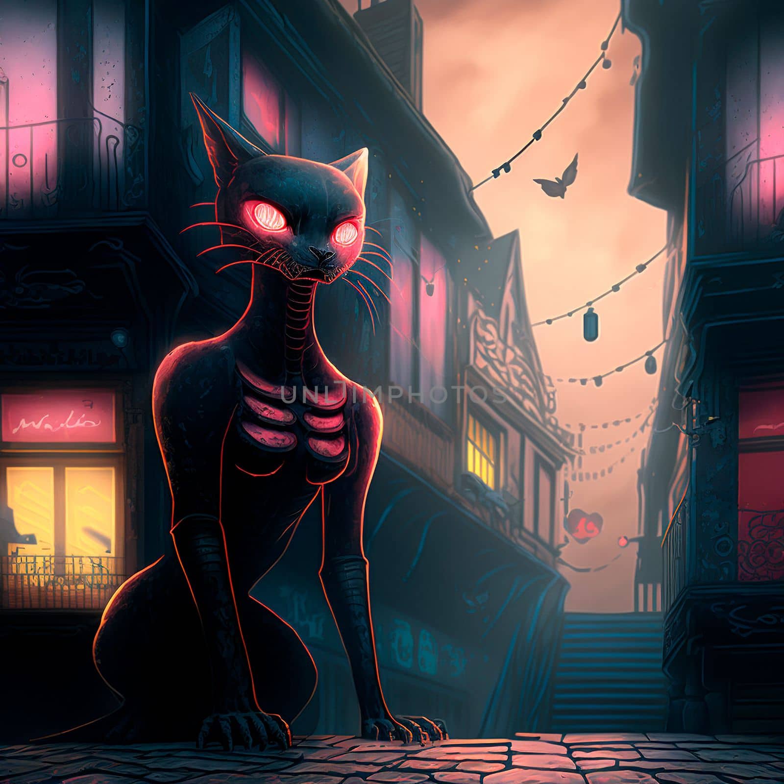 Catwoman on the street of a mysterious city by NeuroSky