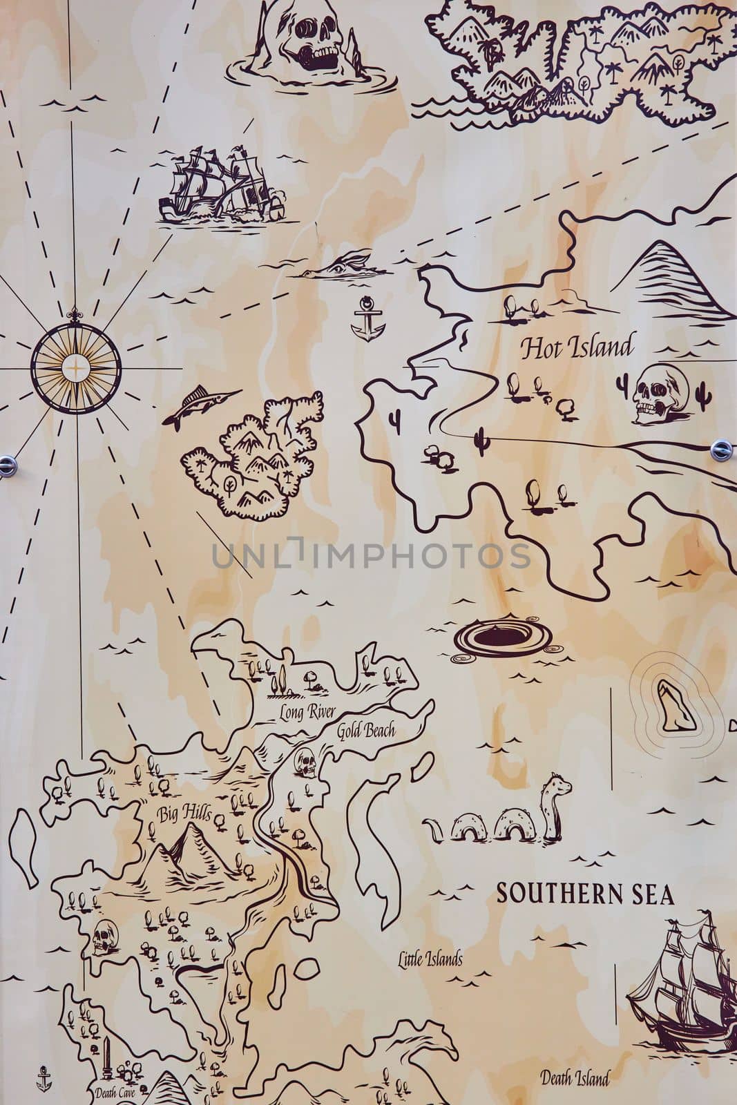 Old hand drawn map of ocean with mythical creatures by njproductions