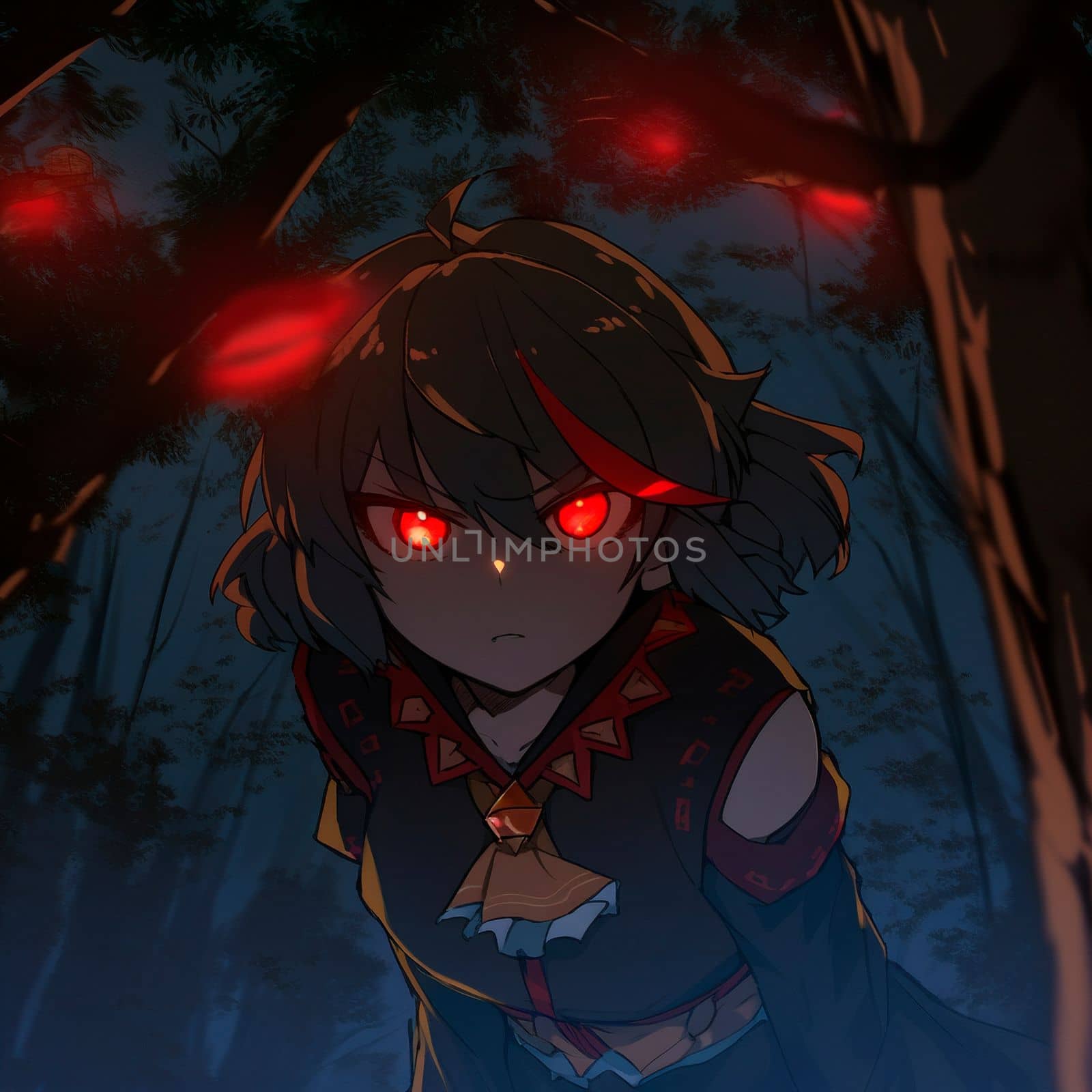 Girl with red eyes in anime style . High quality illustration