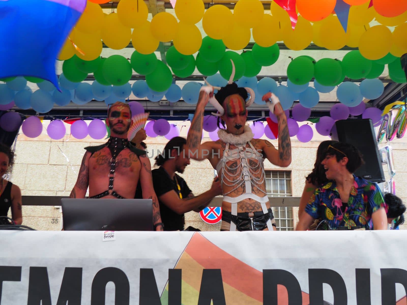 Cremona Pride, a rainbow city. The streets crowded with people celebrating on the day dedicated to claiming the rights of the LGBTQIA community.