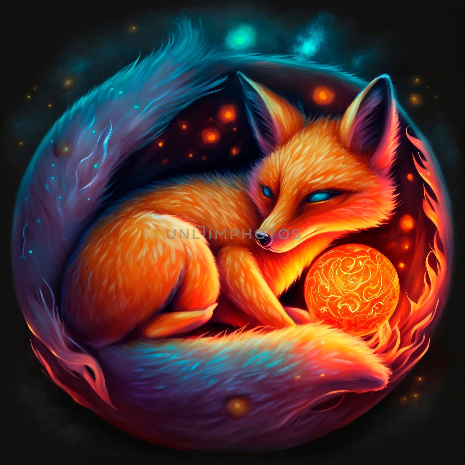 Abstract illustration of a fiery fox. High quality illustration