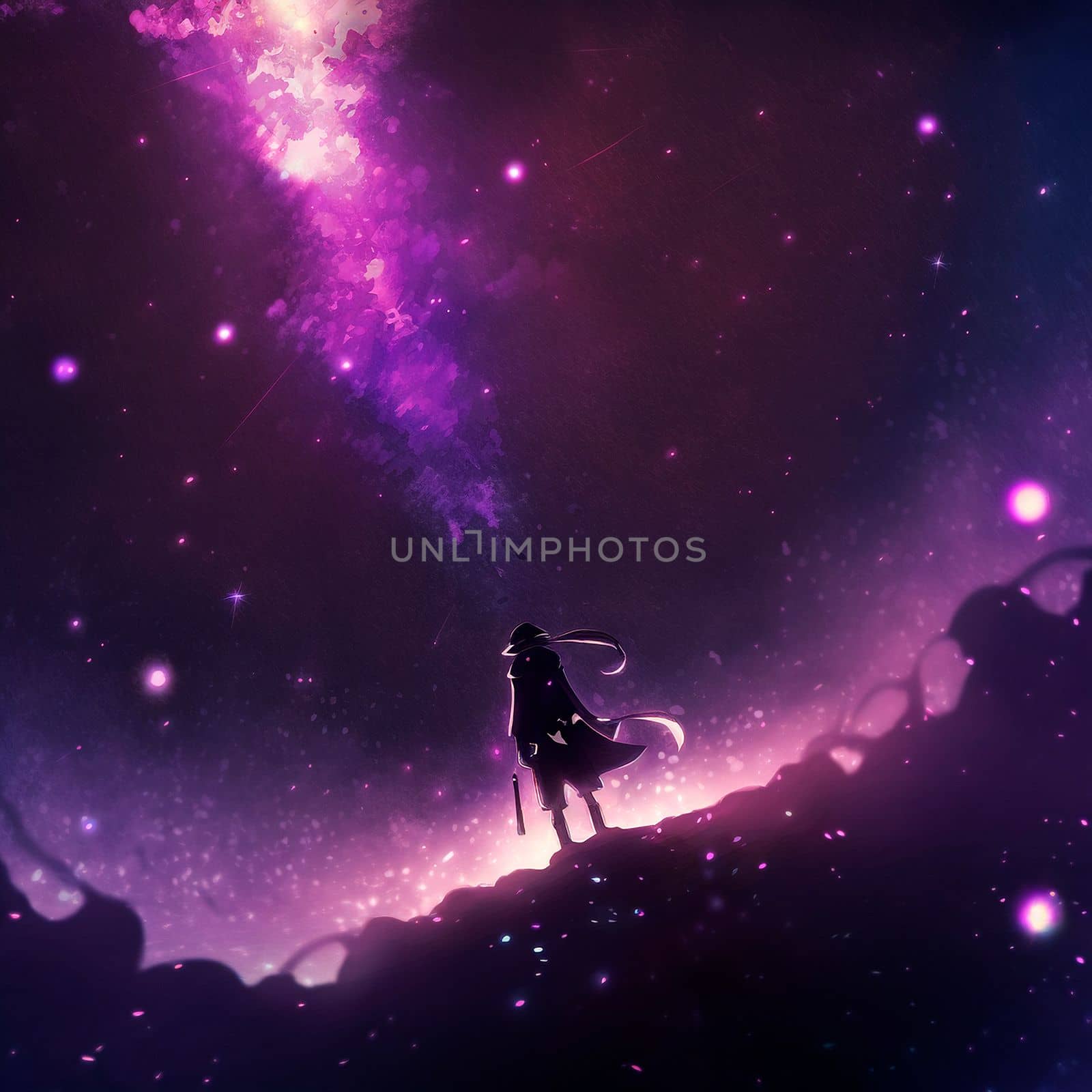 A man under the starry sky in the anime style. High quality illustration