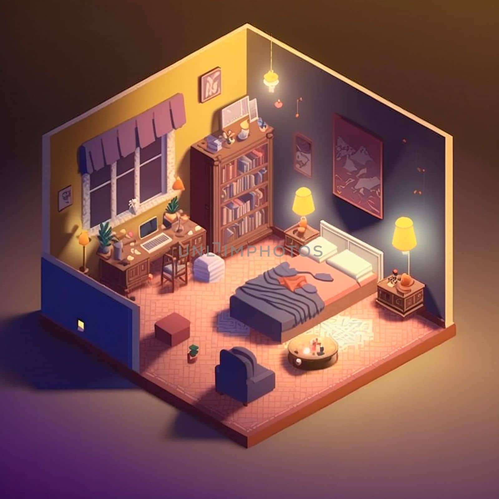 isometric image of the bedroom. High quality illustration