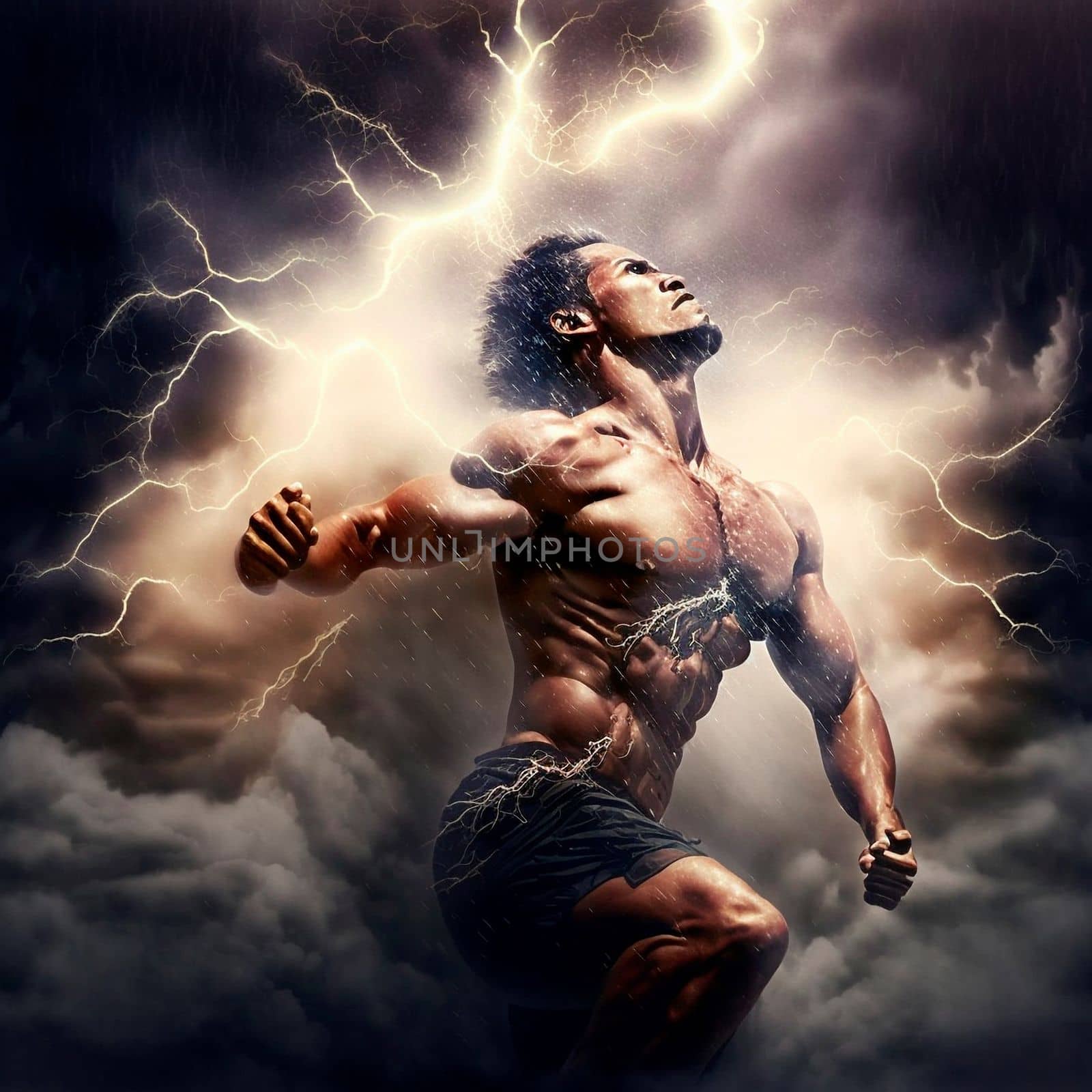 muscular man gaining strength and himself. High quality Illustration