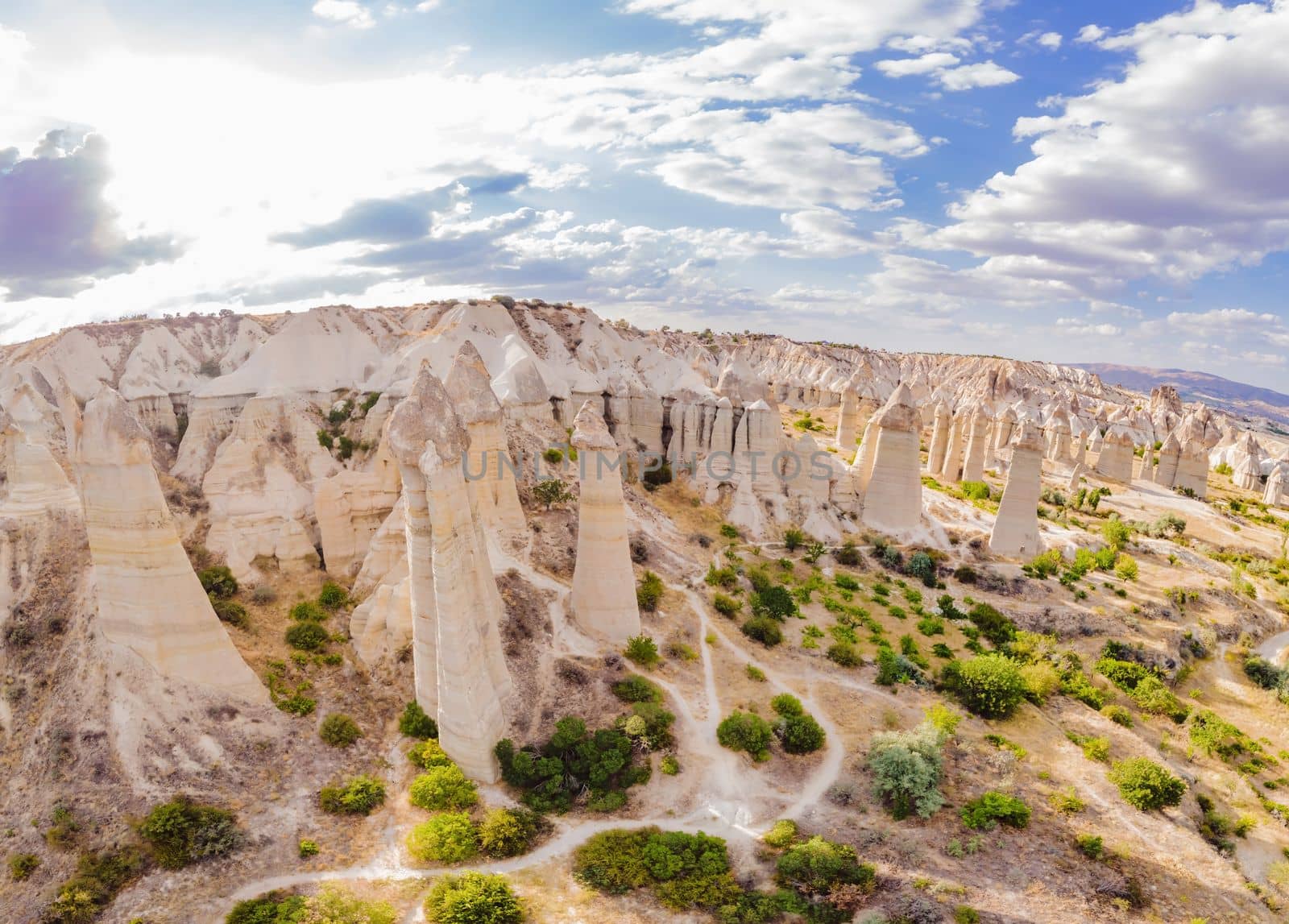 Unique geological formations in Love Valley in Cappadocia, popular travel destination in Turkey by galitskaya