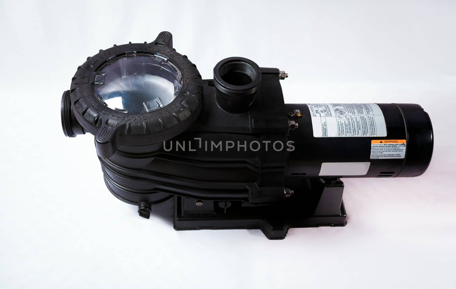 Electric pump for swimming pool on white background. Pool water pump on isolated background. Sand filter pump for swimming pool on isolated background. by isaiphoto