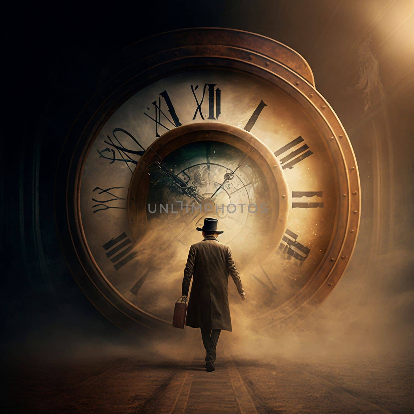 Time travel. Jump into the time portal in hours. High quality illustration