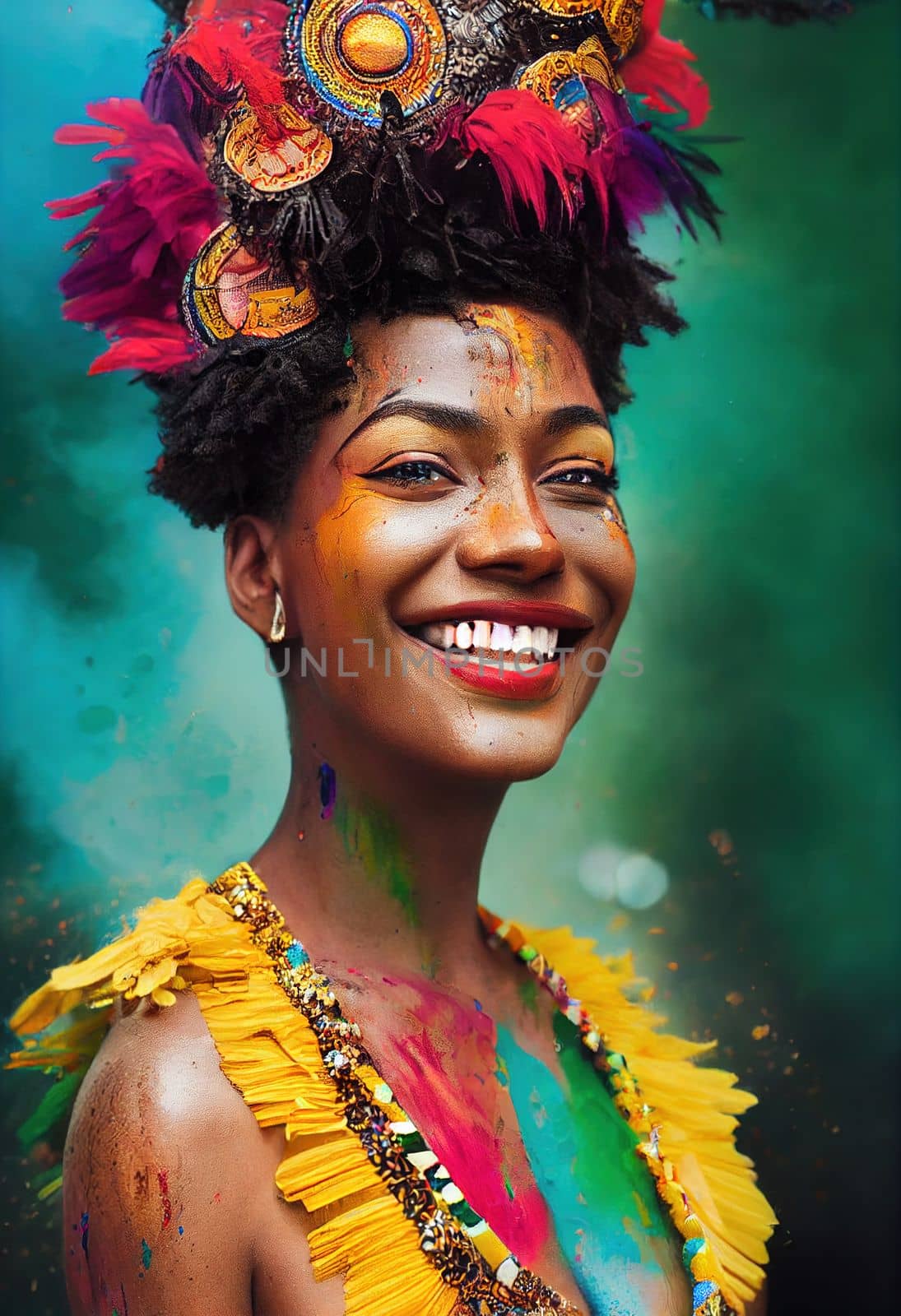 Splendid digital art 3D illustration girl portrait in Holi festival. by biancoblue