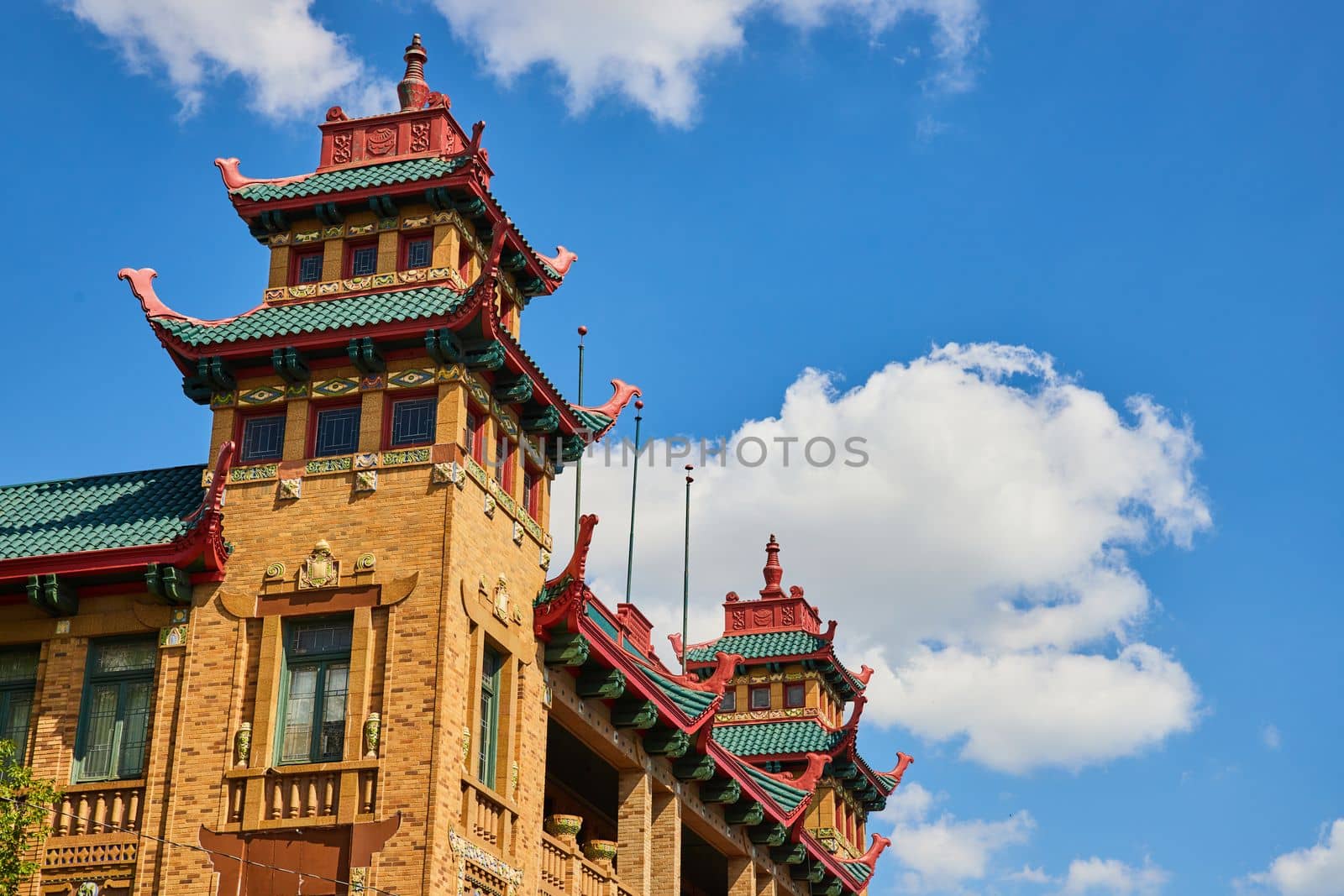 Image of Chicago Chinatown architecture exterior of Asian style buildings