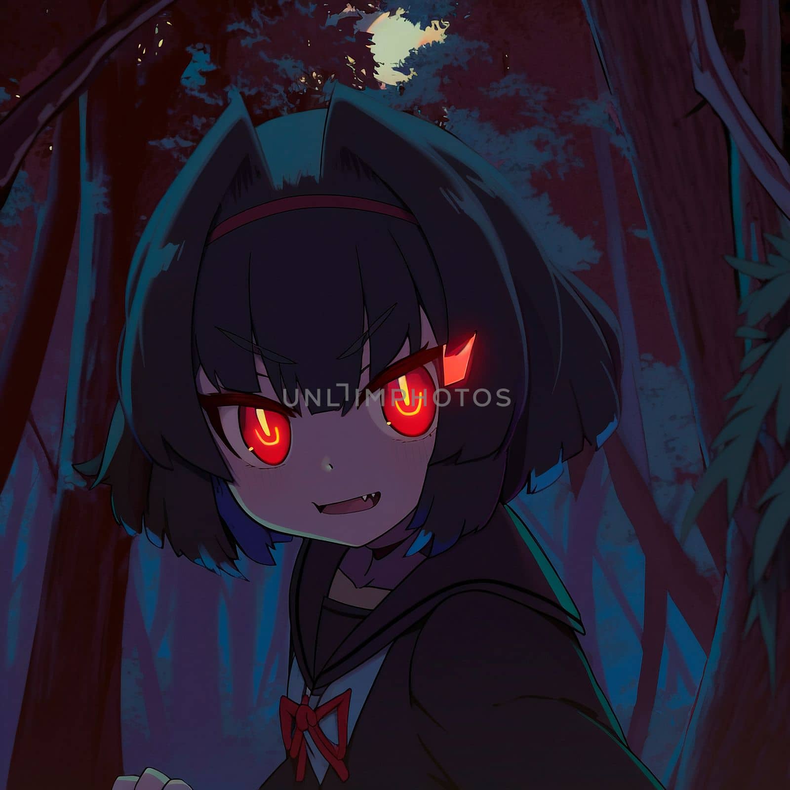 Girl with red eyes in anime style  by NeuroSky