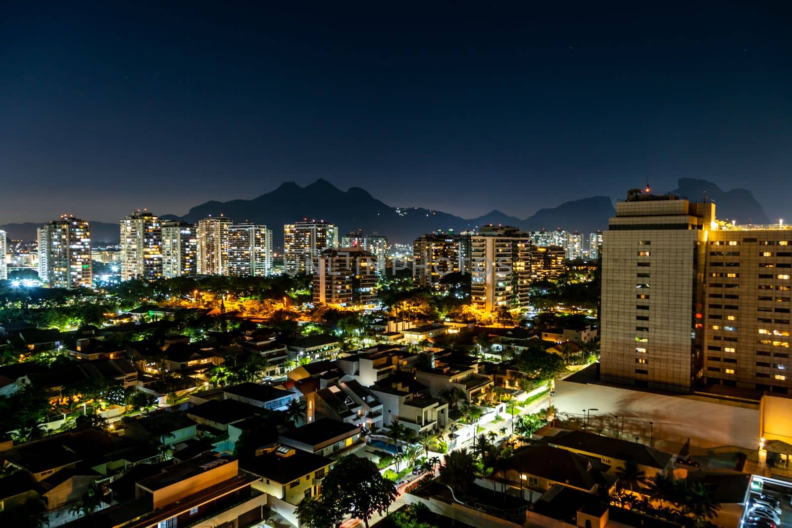 night panorama of the city of Rio de Janeiro from a bird's eye view. 