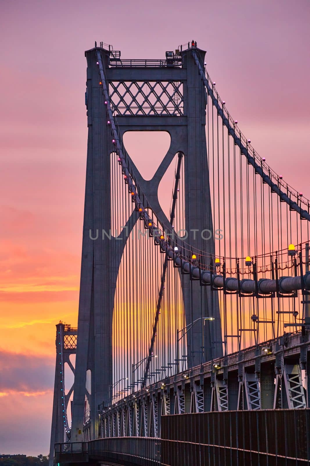 Image of American bridge detail during sunrise with golden light