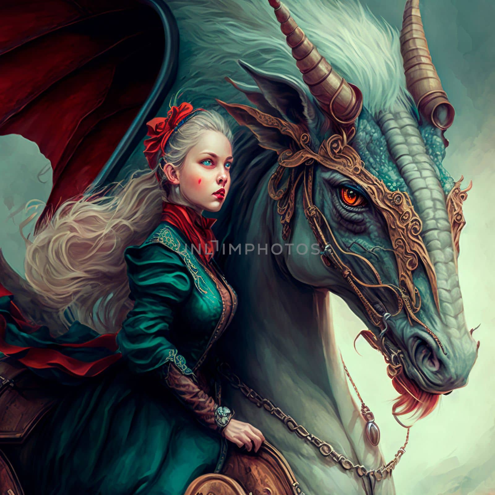 A girl with a dragon in the style of fantasy. High quality illustration