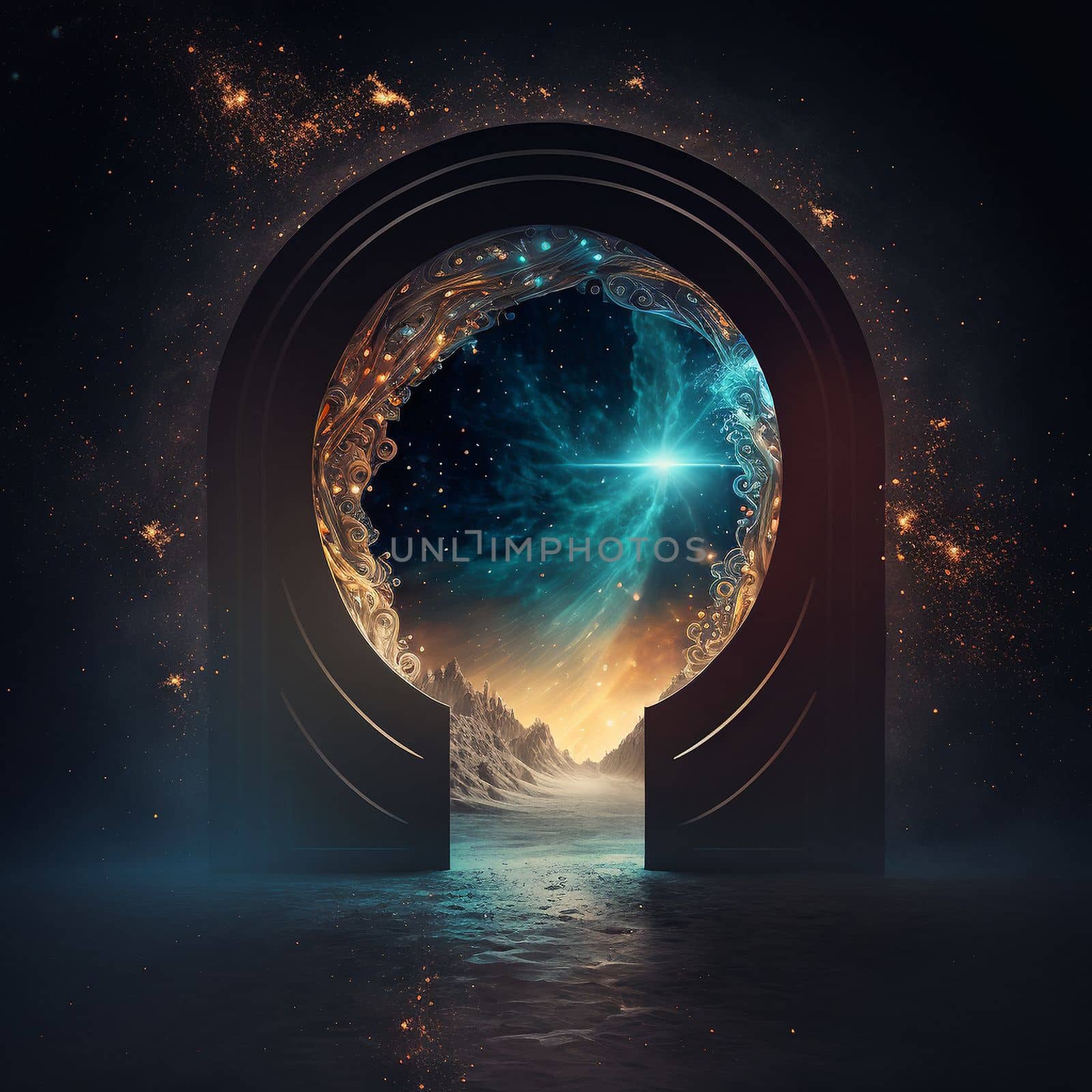 A beautiful portal to another world, a transition to another space, a portal between worlds. High quality illustration