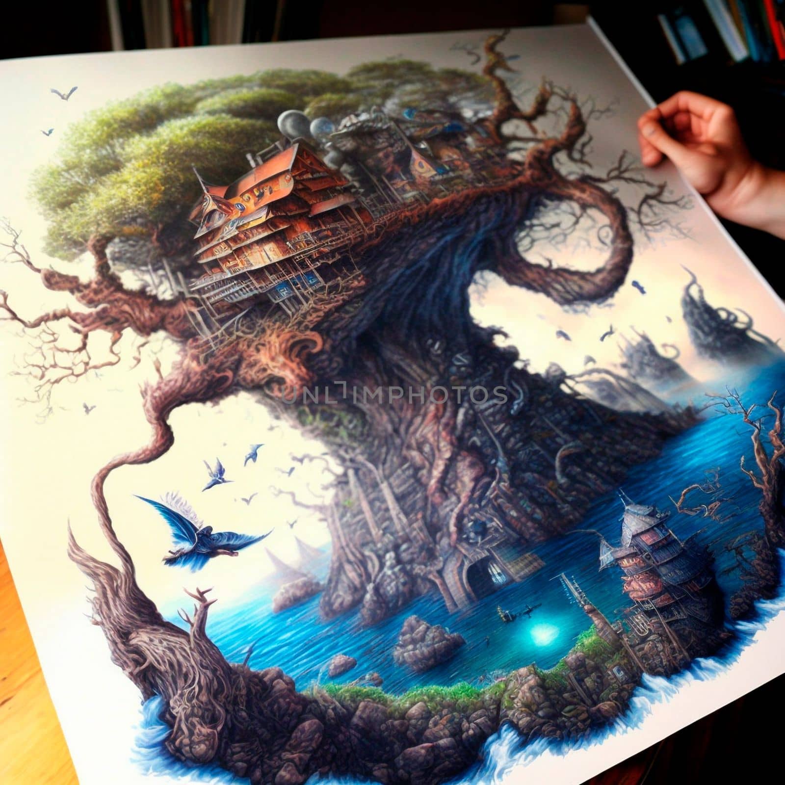 Illustration of the fantasy world on a piece of paper. High quality illustration