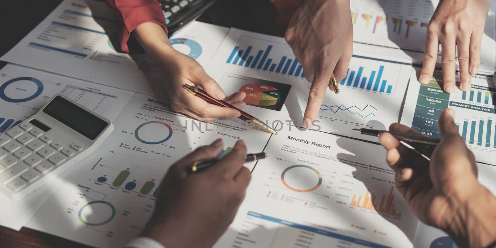 Business financial, accountant discussing with partner are meeting to audit finance planning sales to meet targets set in next year. stock market concept....