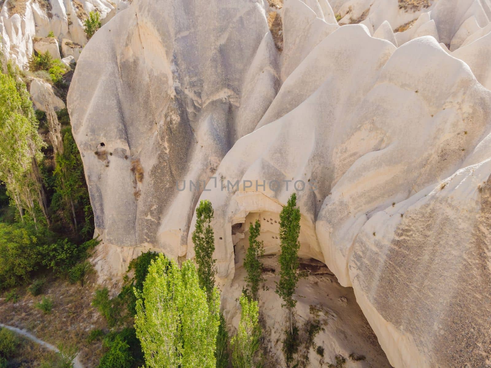 Beautiful stunning view of the mountains of Cappadocia and cave houses. Turkey by galitskaya