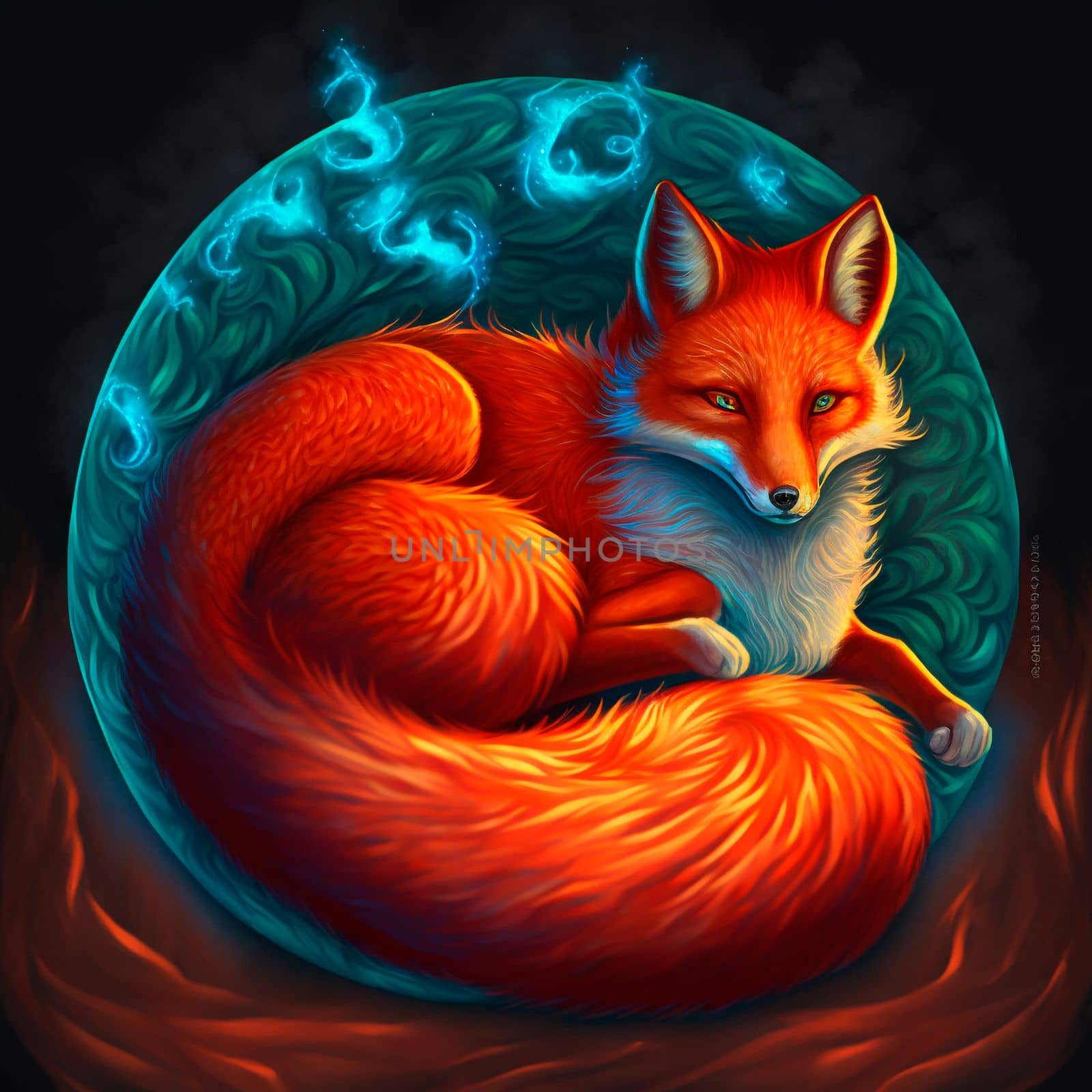 Abstract illustration of a fiery fox. High quality illustration