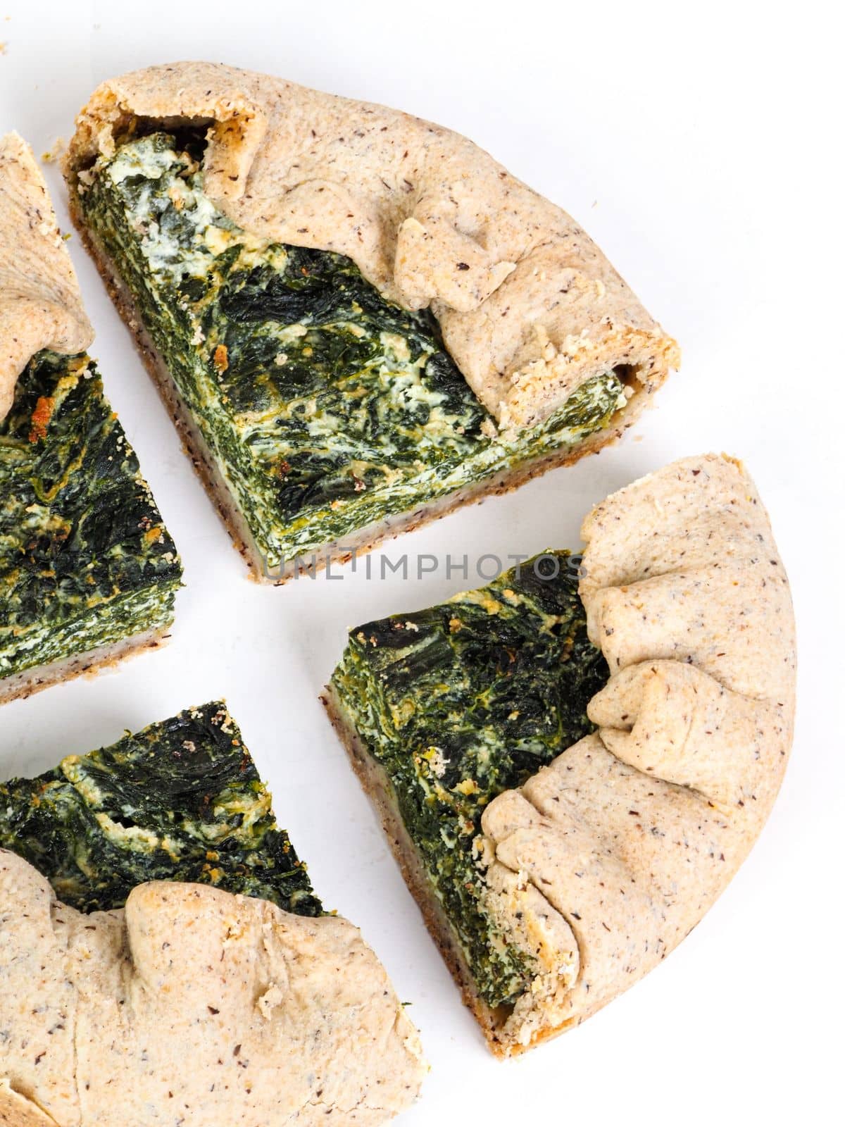 salty pie wholewheat organic flour on white background studio shot