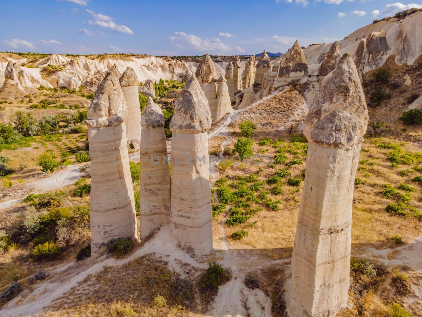 Unique geological formations in Love Valley in Cappadocia, popular travel destination in Turkey by galitskaya