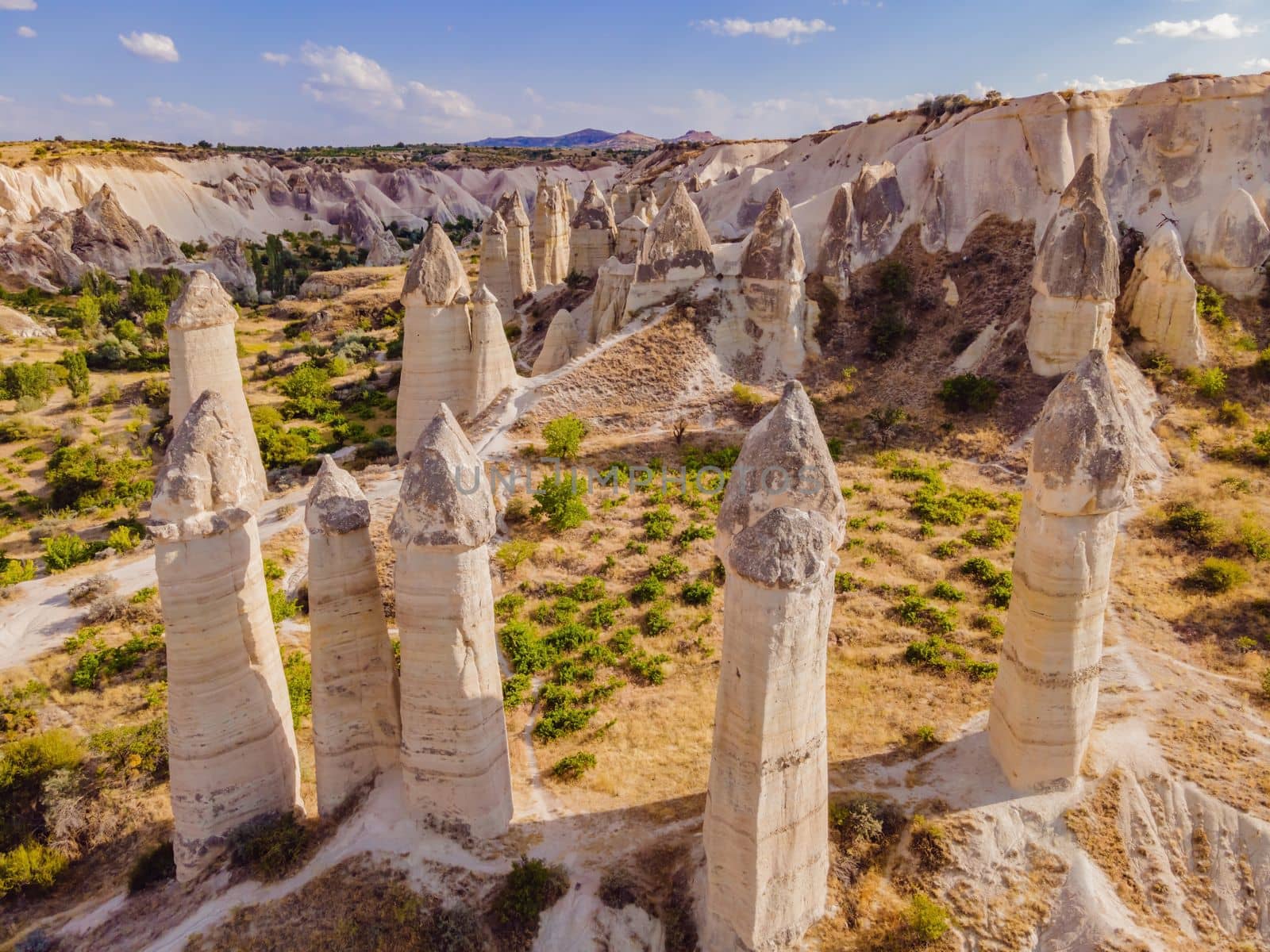 Unique geological formations in Love Valley in Cappadocia, popular travel destination in Turkey by galitskaya