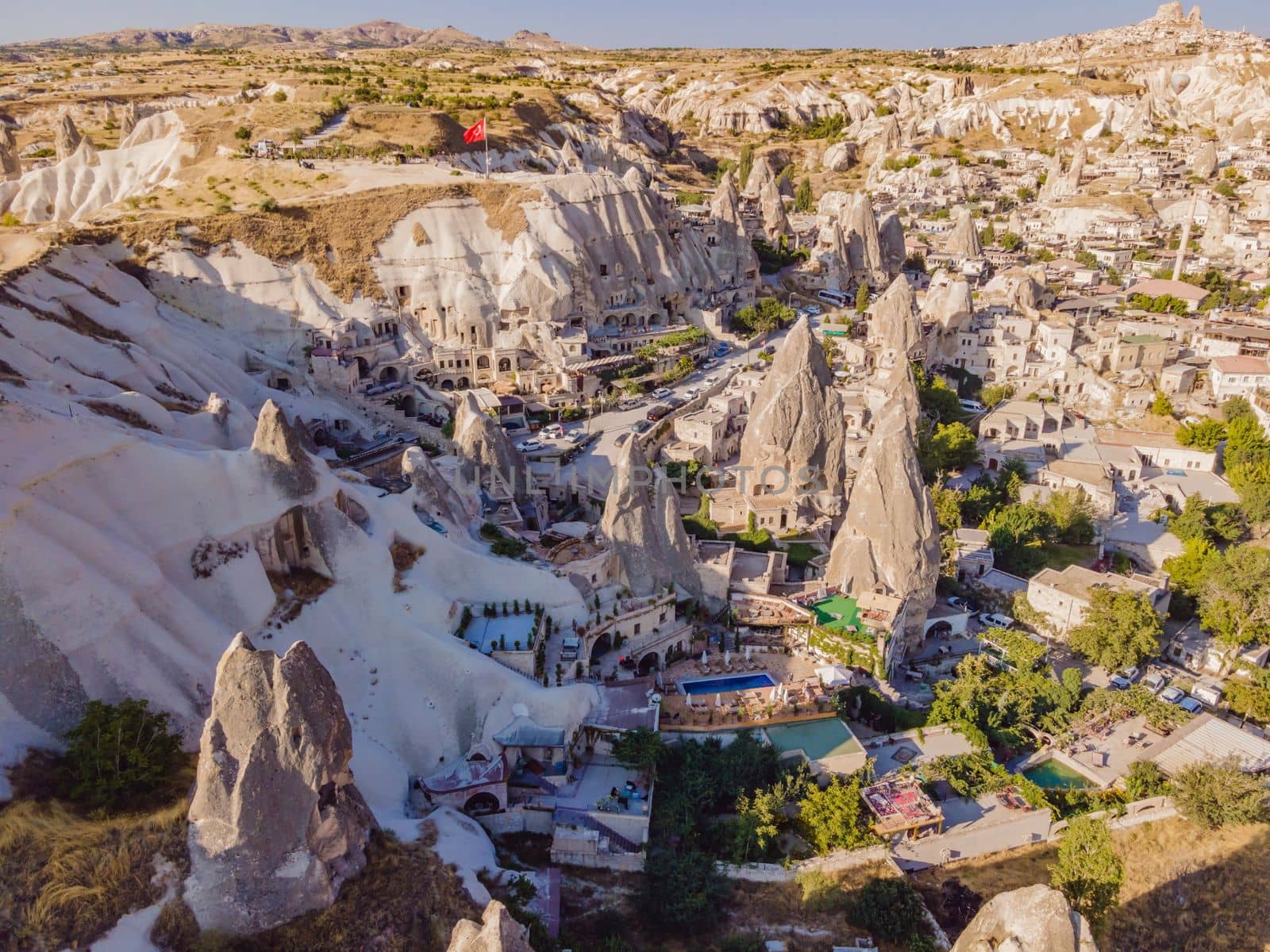 Beautiful stunning view of the mountains of Cappadocia and cave houses. Turkey by galitskaya