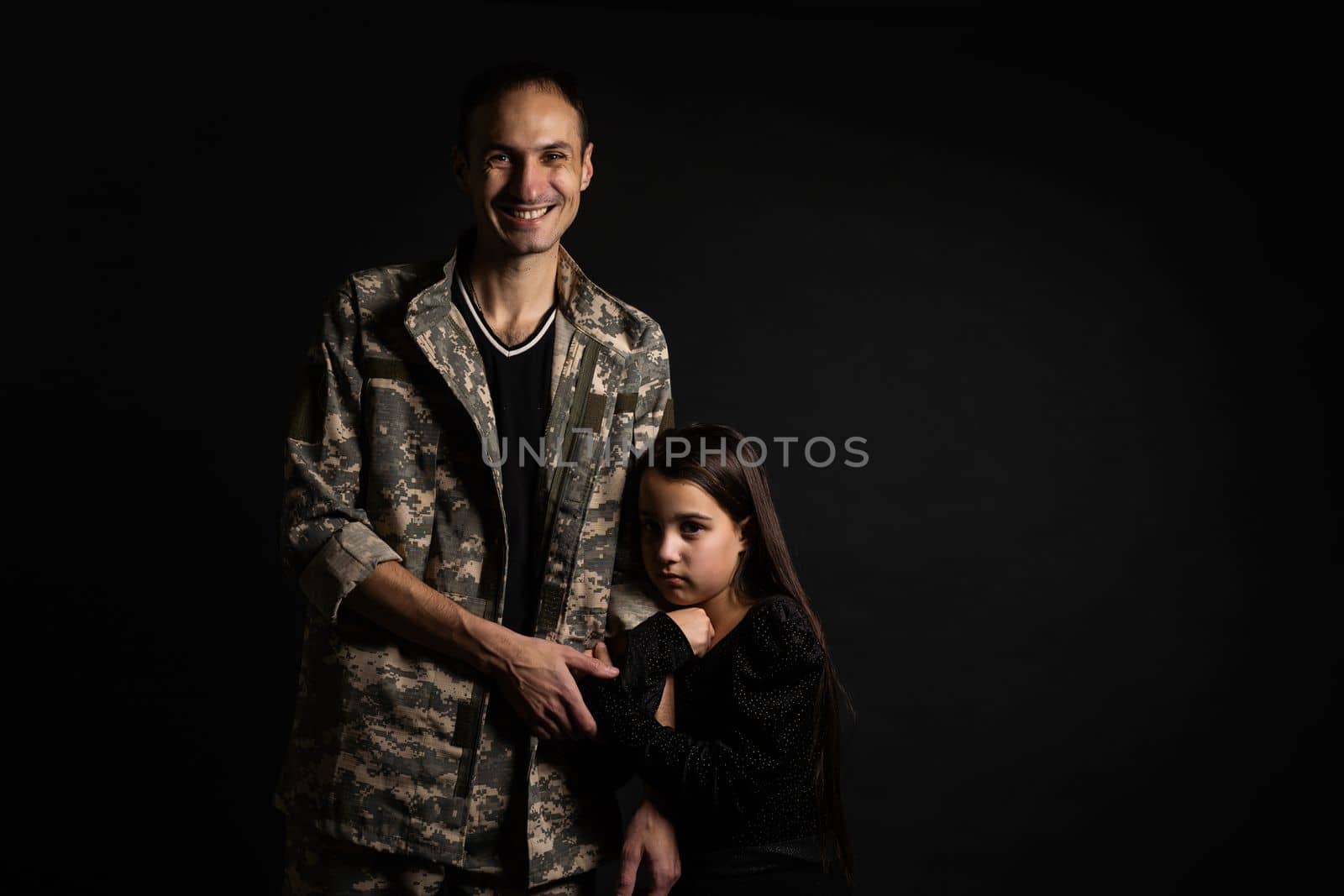 military man and daughter on a black background. by Andelov13