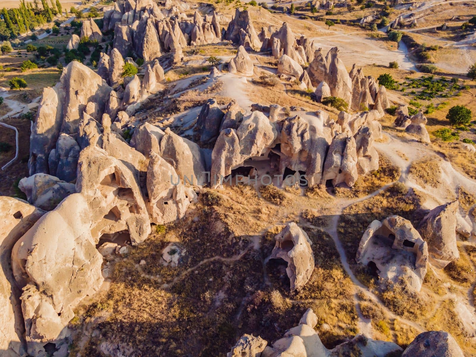 Beautiful stunning view of the mountains of Cappadocia and cave houses. Turkey by galitskaya