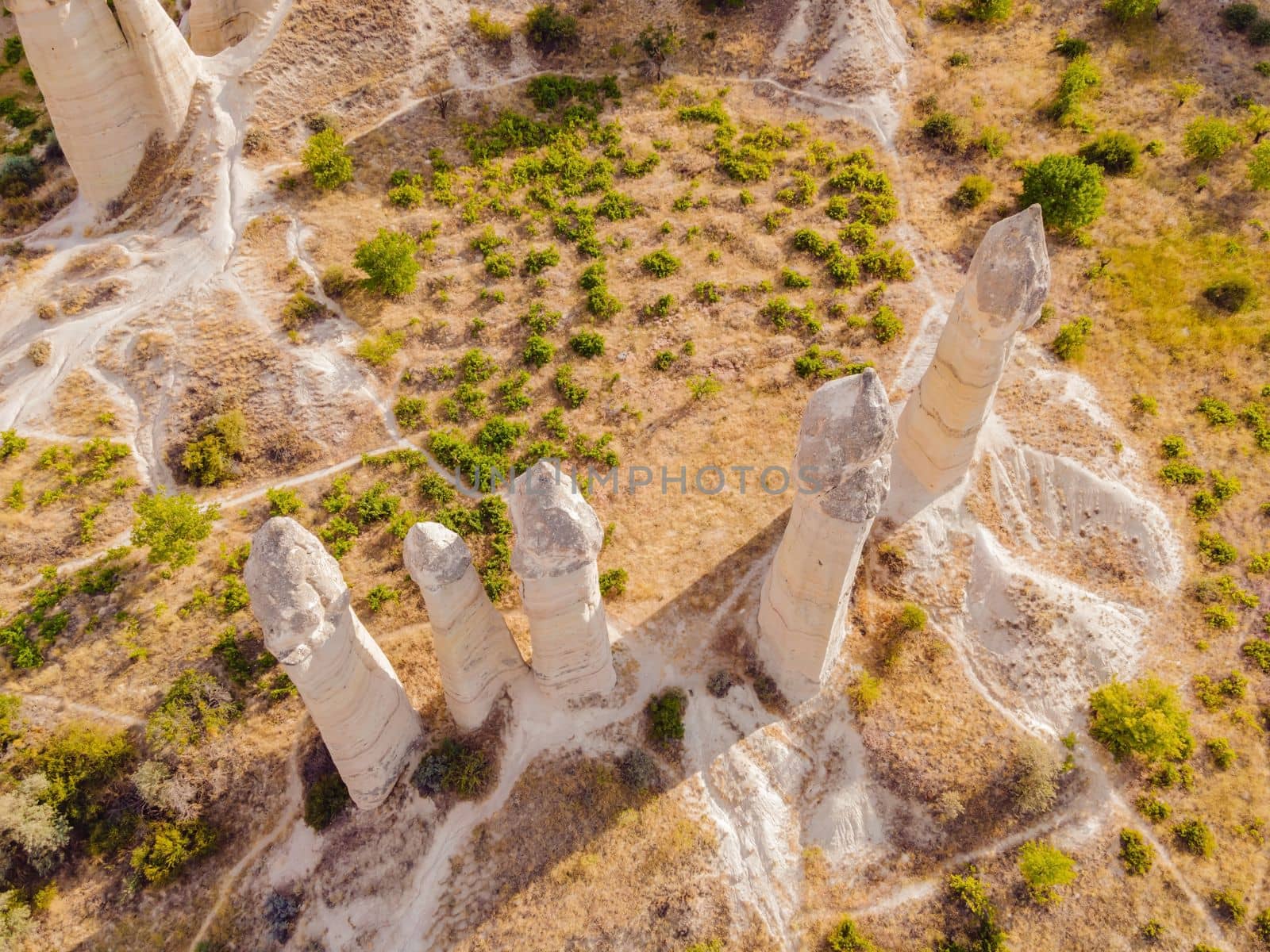 Unique geological formations in Love Valley in Cappadocia, popular travel destination in Turkey.