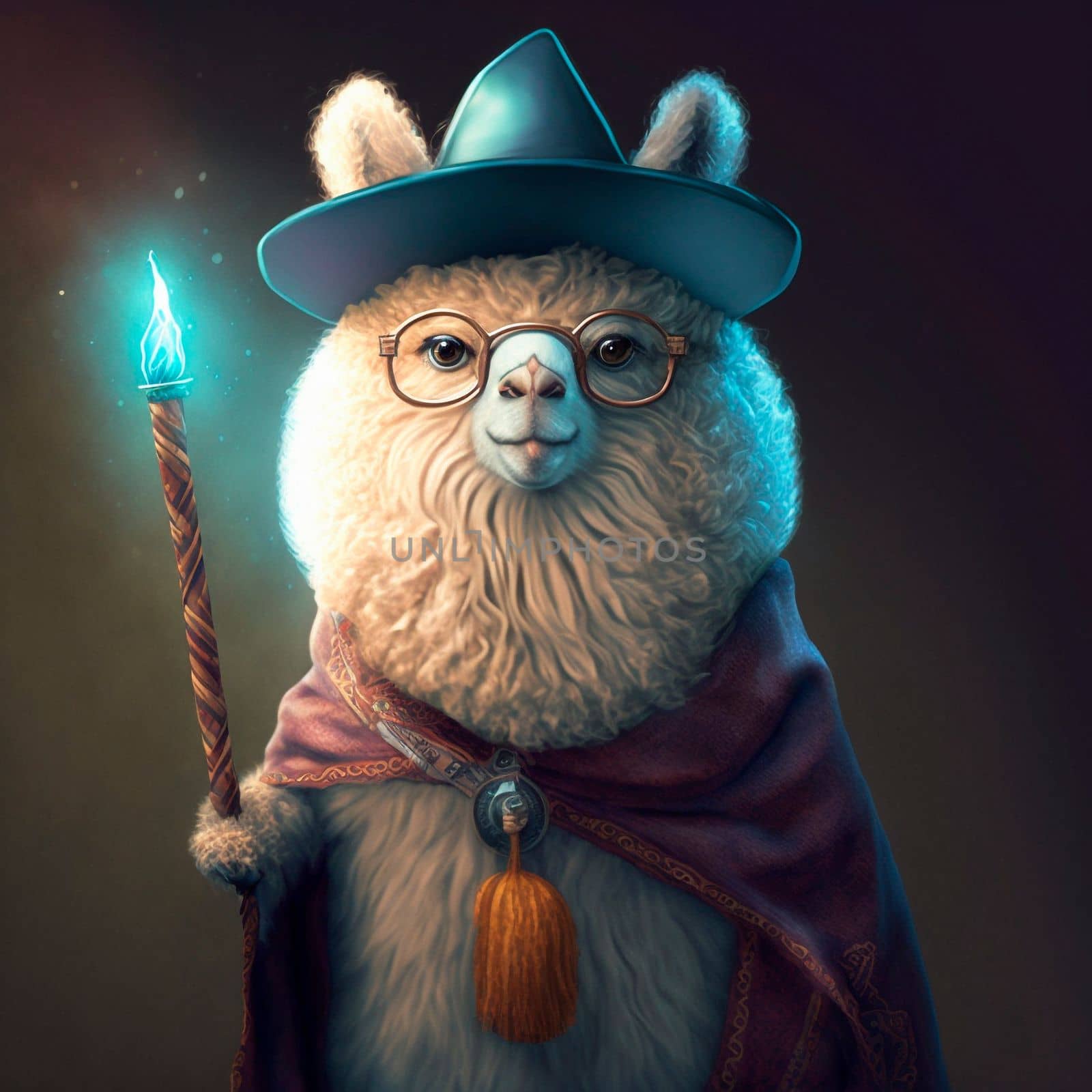 Alpaca wizard , magician with a wand. High quality illustration