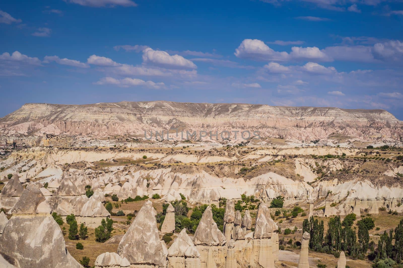 Unique geological formations in Love Valley in Cappadocia, popular travel destination in Turkey by galitskaya