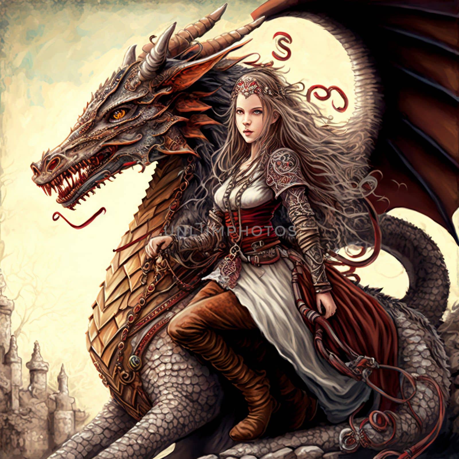 A girl with a dragon in the style of fantasy. High quality illustration