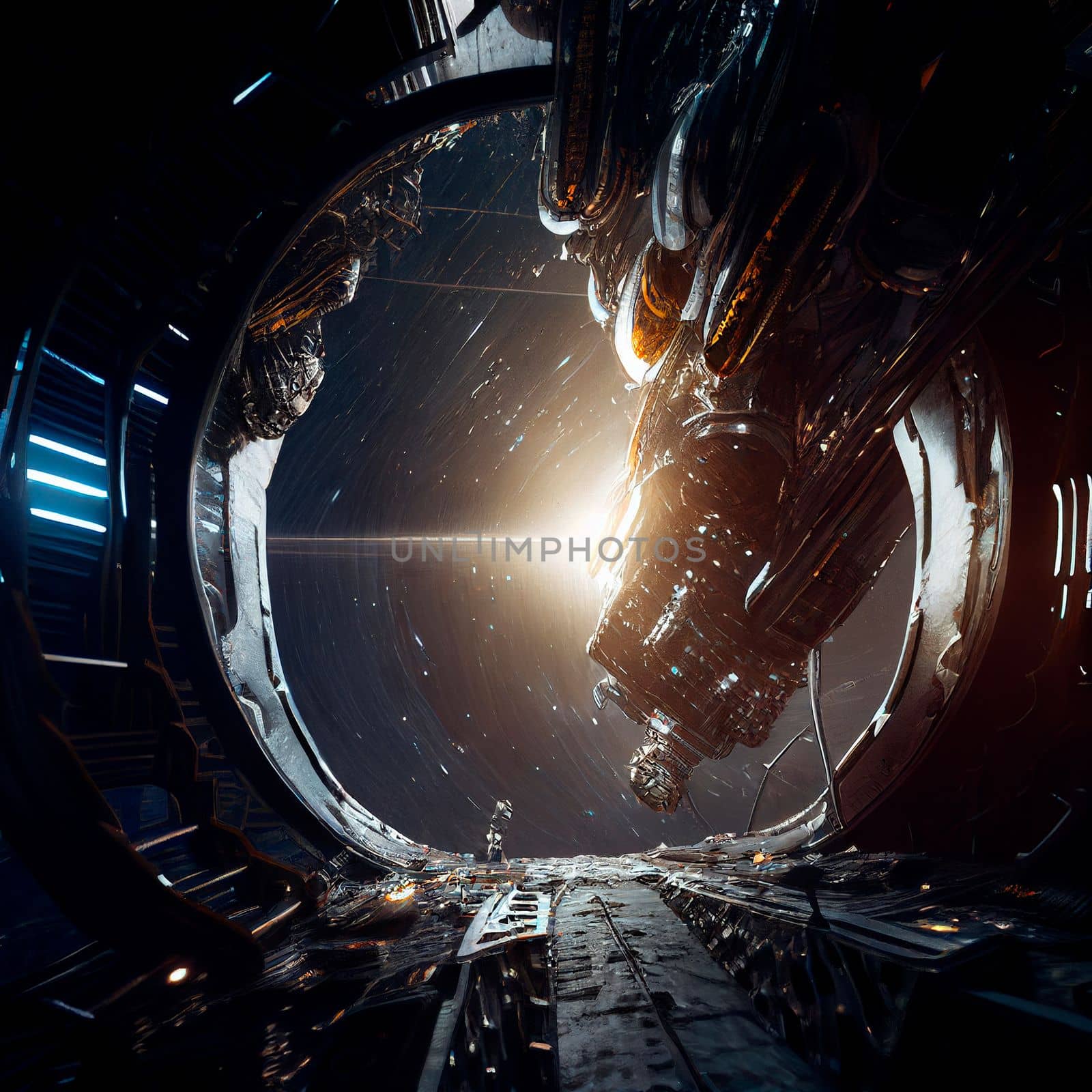 Space portal, space view, event horizon. Universe of Interstellar. High quality illustration