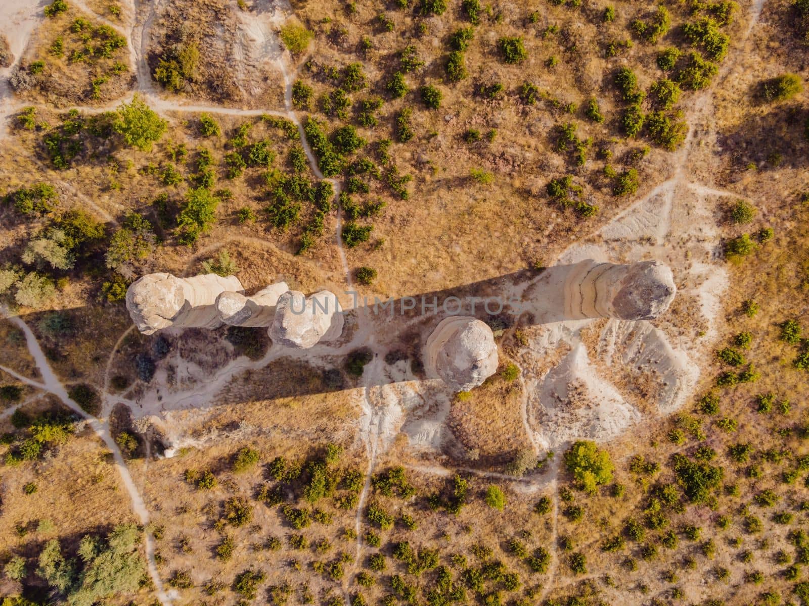 Unique geological formations in Love Valley in Cappadocia, popular travel destination in Turkey.