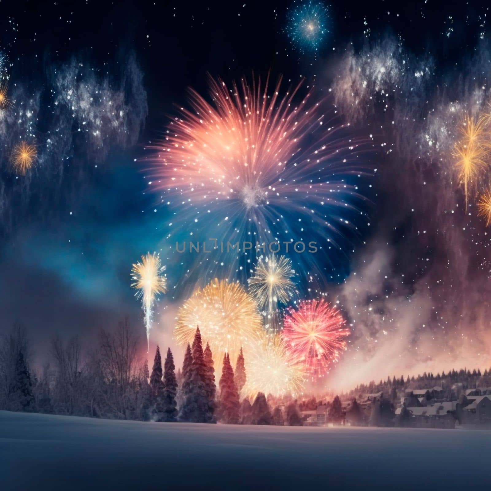Bright night sky with fireworks by NeuroSky