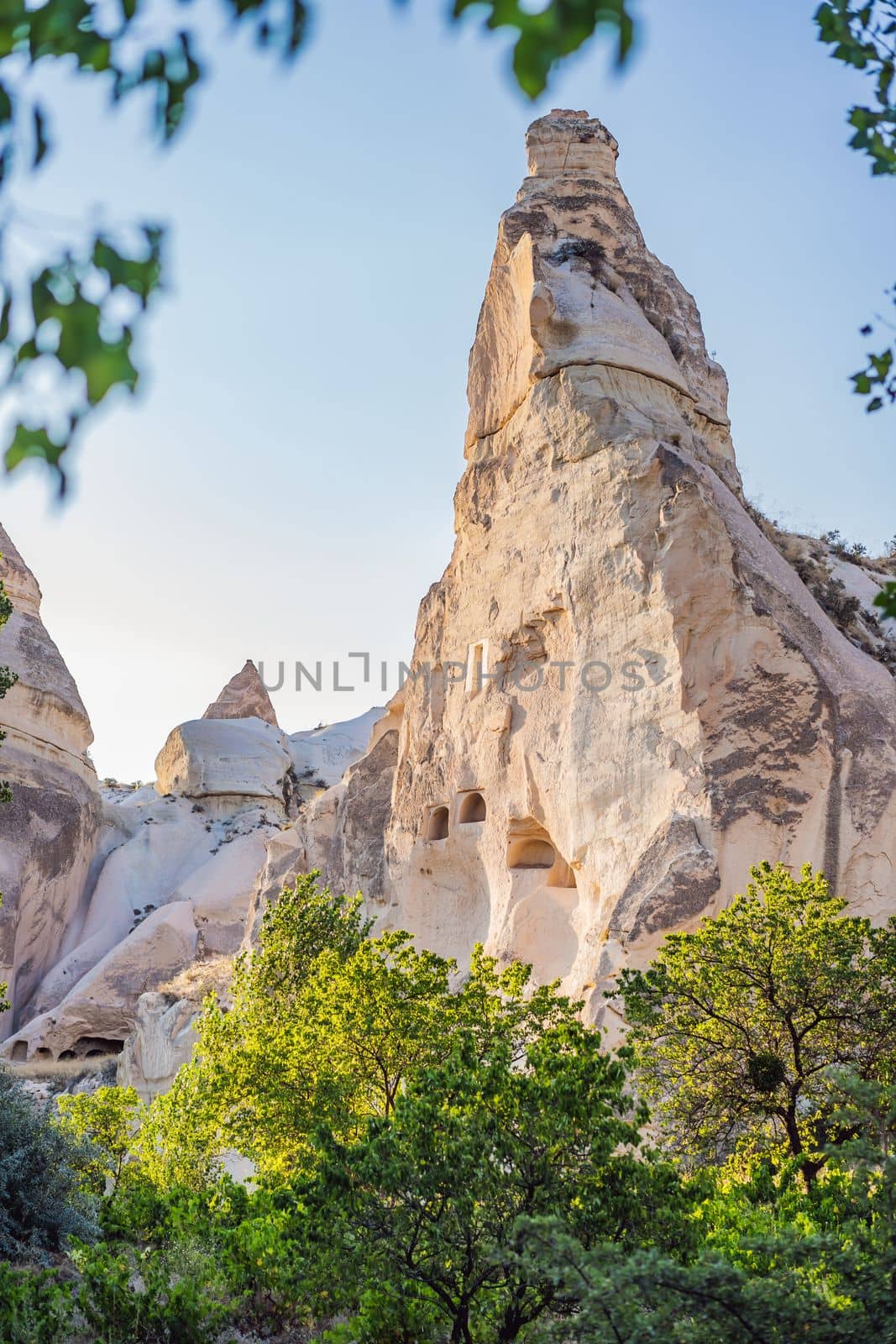 Beautiful stunning view of the mountains of Cappadocia and cave houses. Turkey by galitskaya