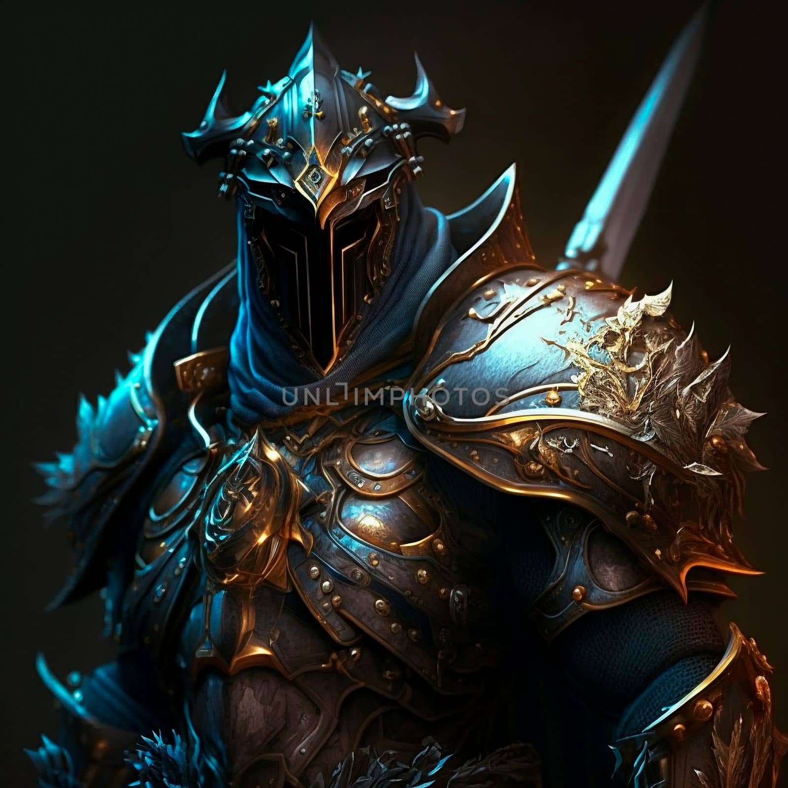 A stern knight in heavy armor in the style of fantasy by NeuroSky
