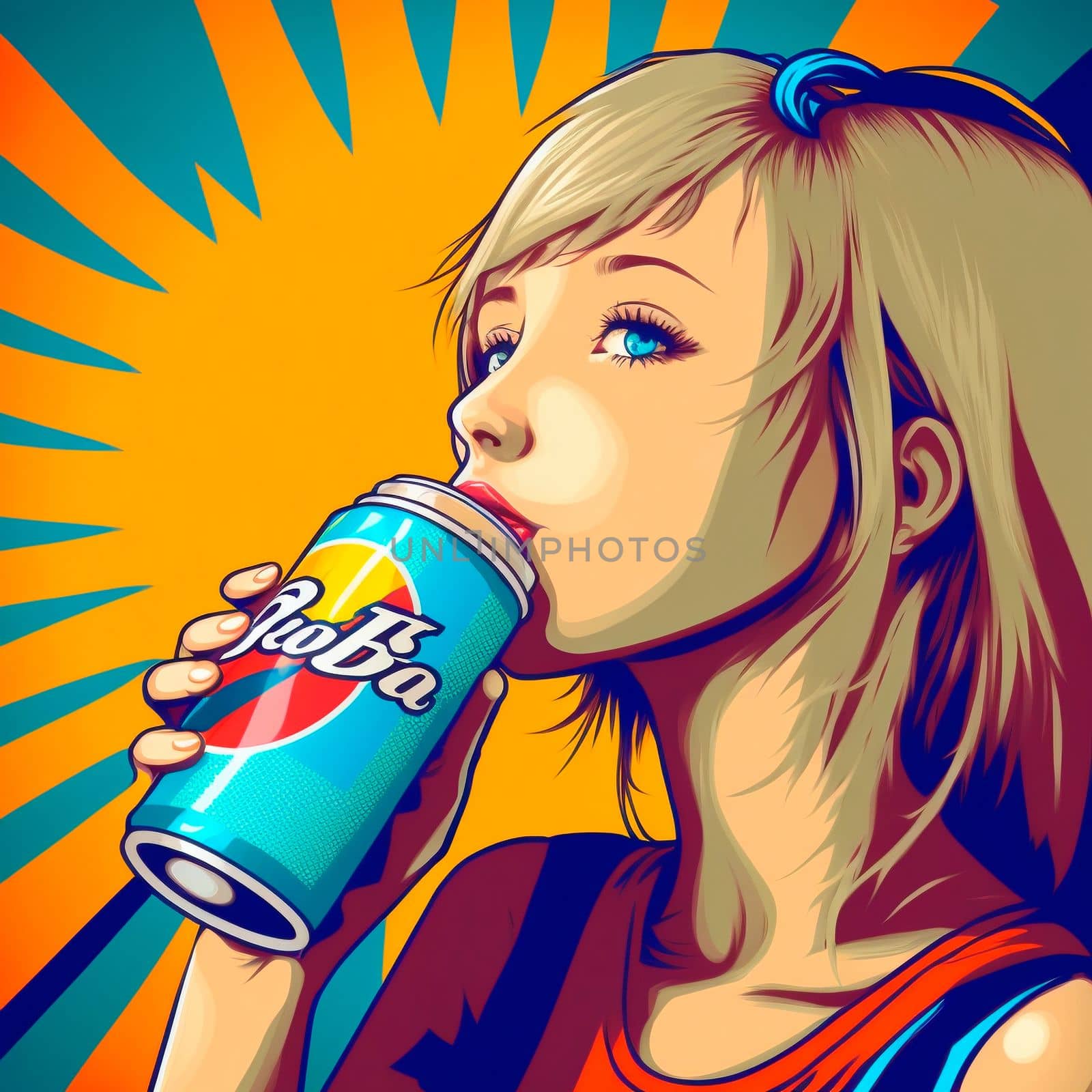 Girl drinks from a can in pop art style by NeuroSky