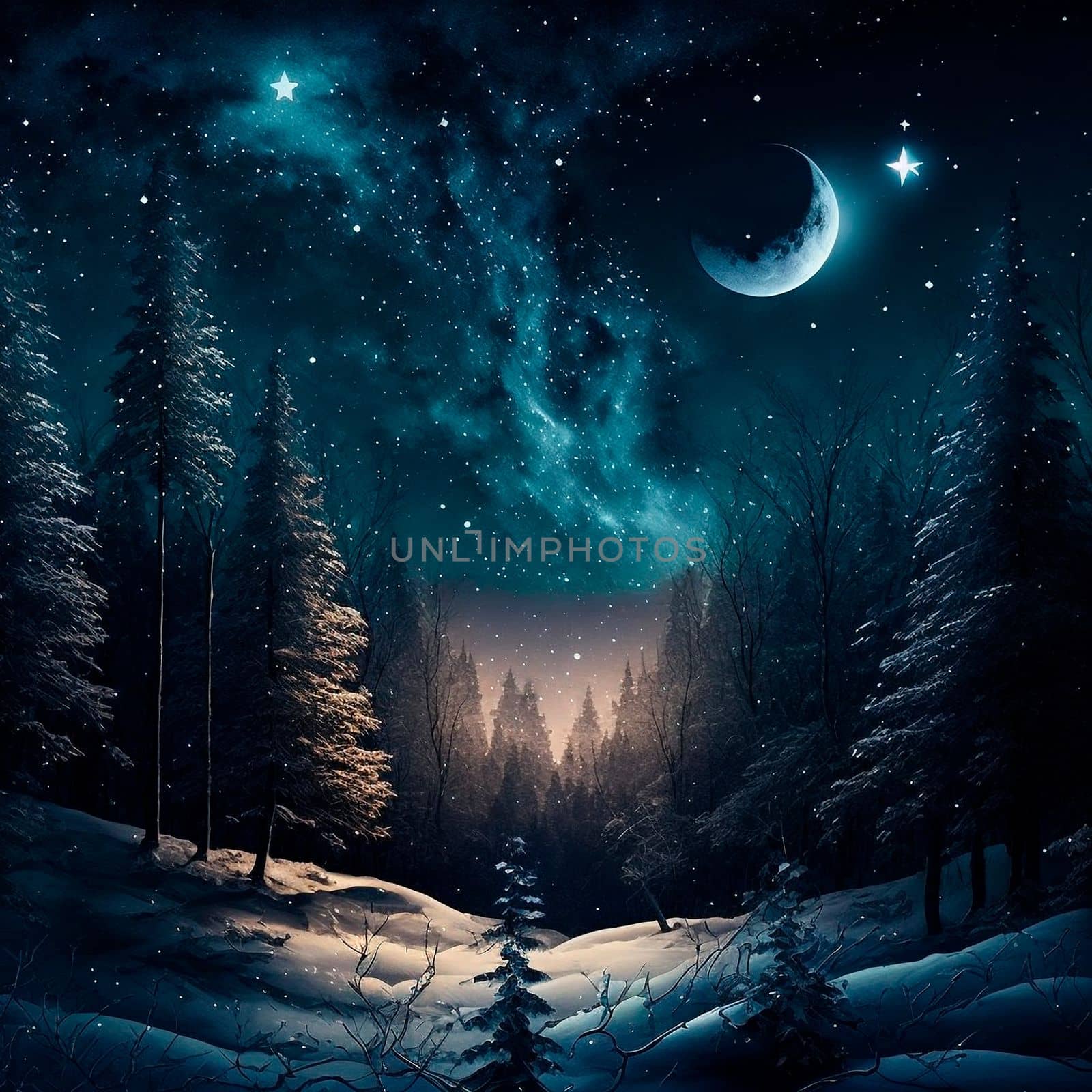 Illustration of a fabulous winter night in the forest by NeuroSky