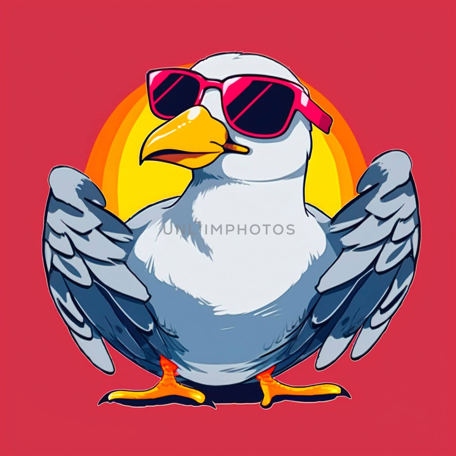 Seagull in sunglasses. High quality illustration