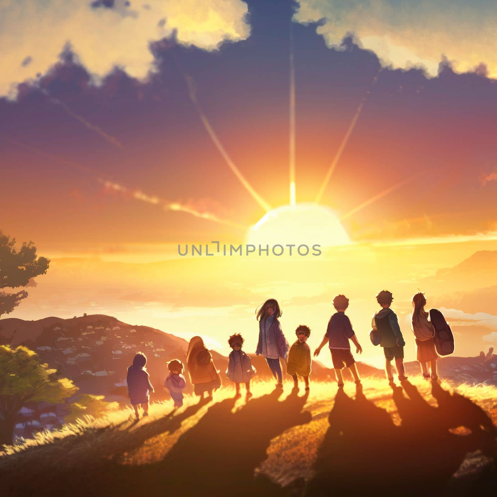 Happy family on a hill looking at the sun by NeuroSky