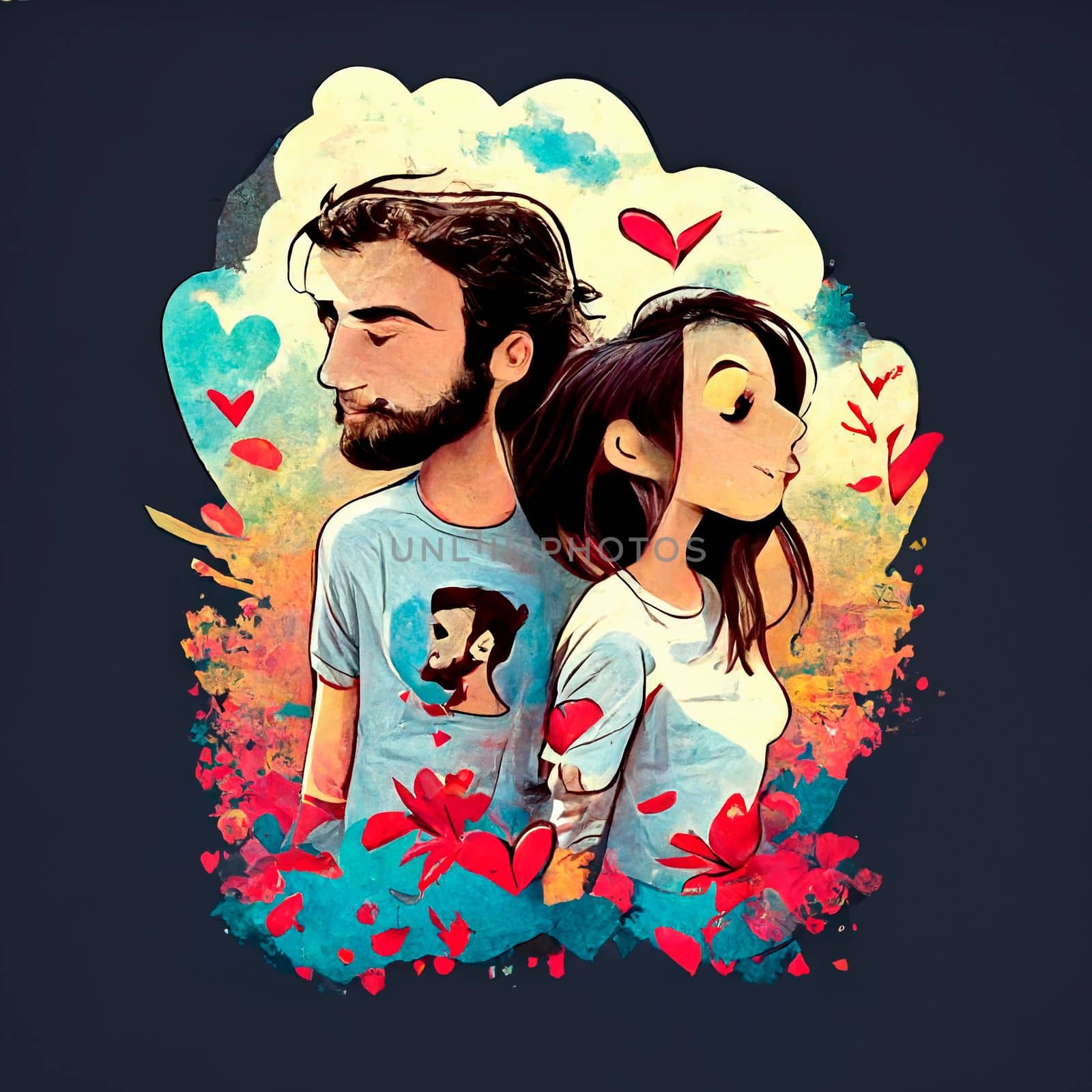 Two lovers, a boy and a girl. Design for Valentine's Day. High quality illustration