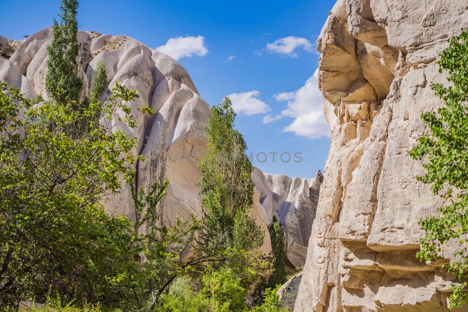 Beautiful stunning view of the mountains of Cappadocia and cave houses. Turkey by galitskaya