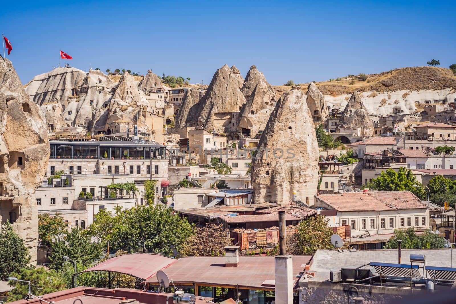 Beautiful stunning view of the mountains of Cappadocia and cave houses. Turkey by galitskaya