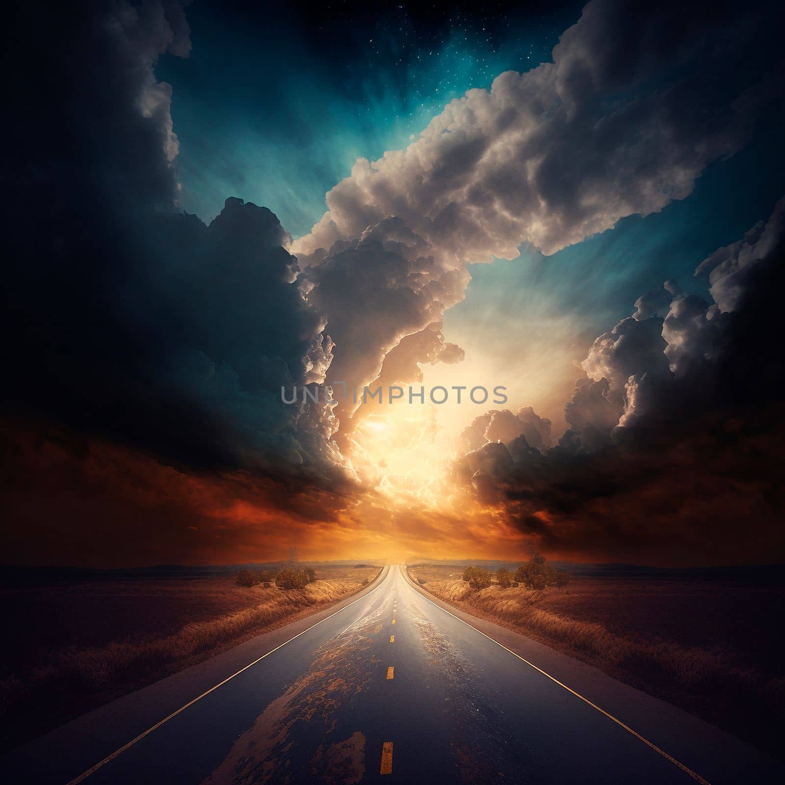 Stunningly beautiful view of the road and the sky, the road going into the sky. Symbolism of the life path by NeuroSky