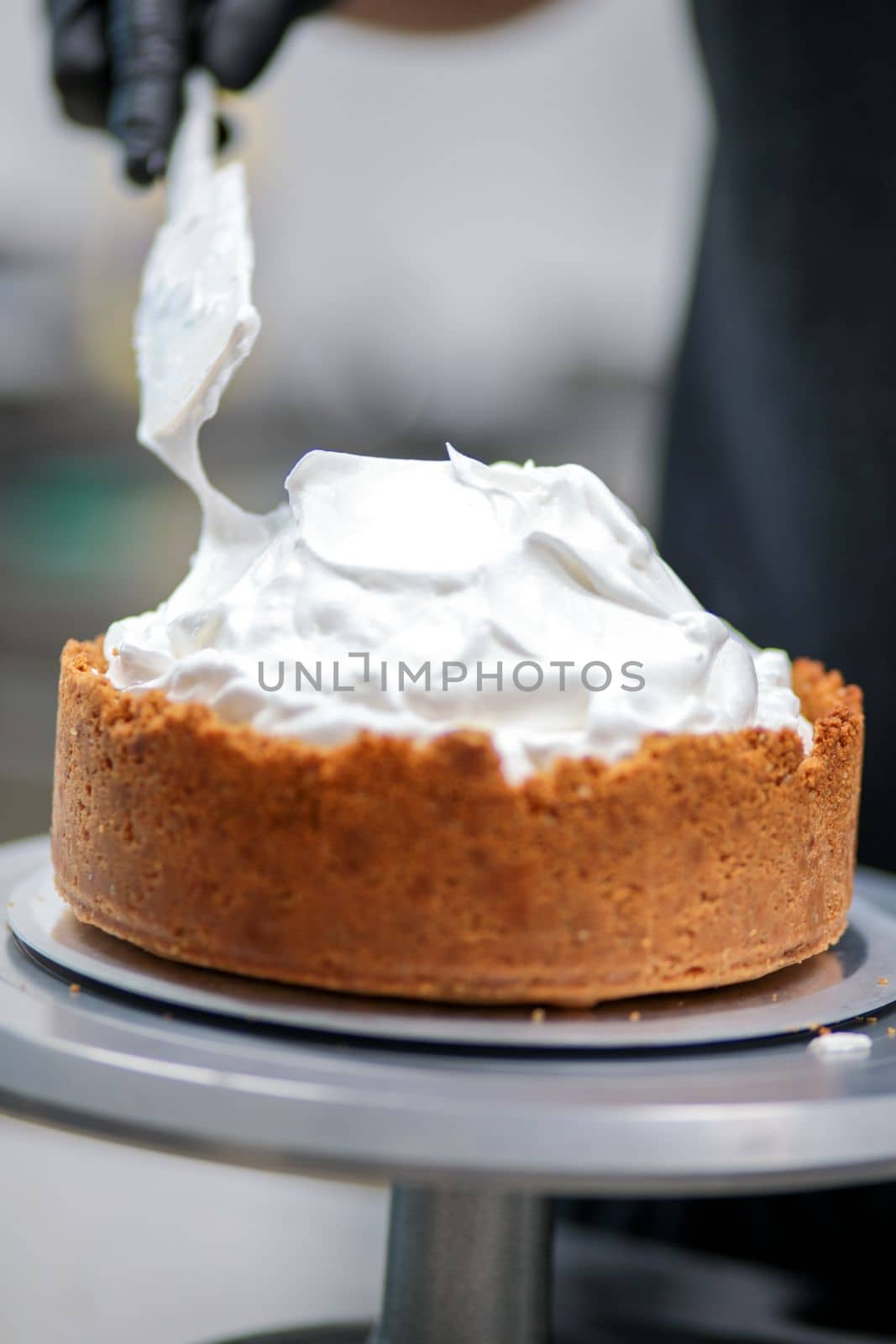 catering chef preparing key lime pie in pro kitchen