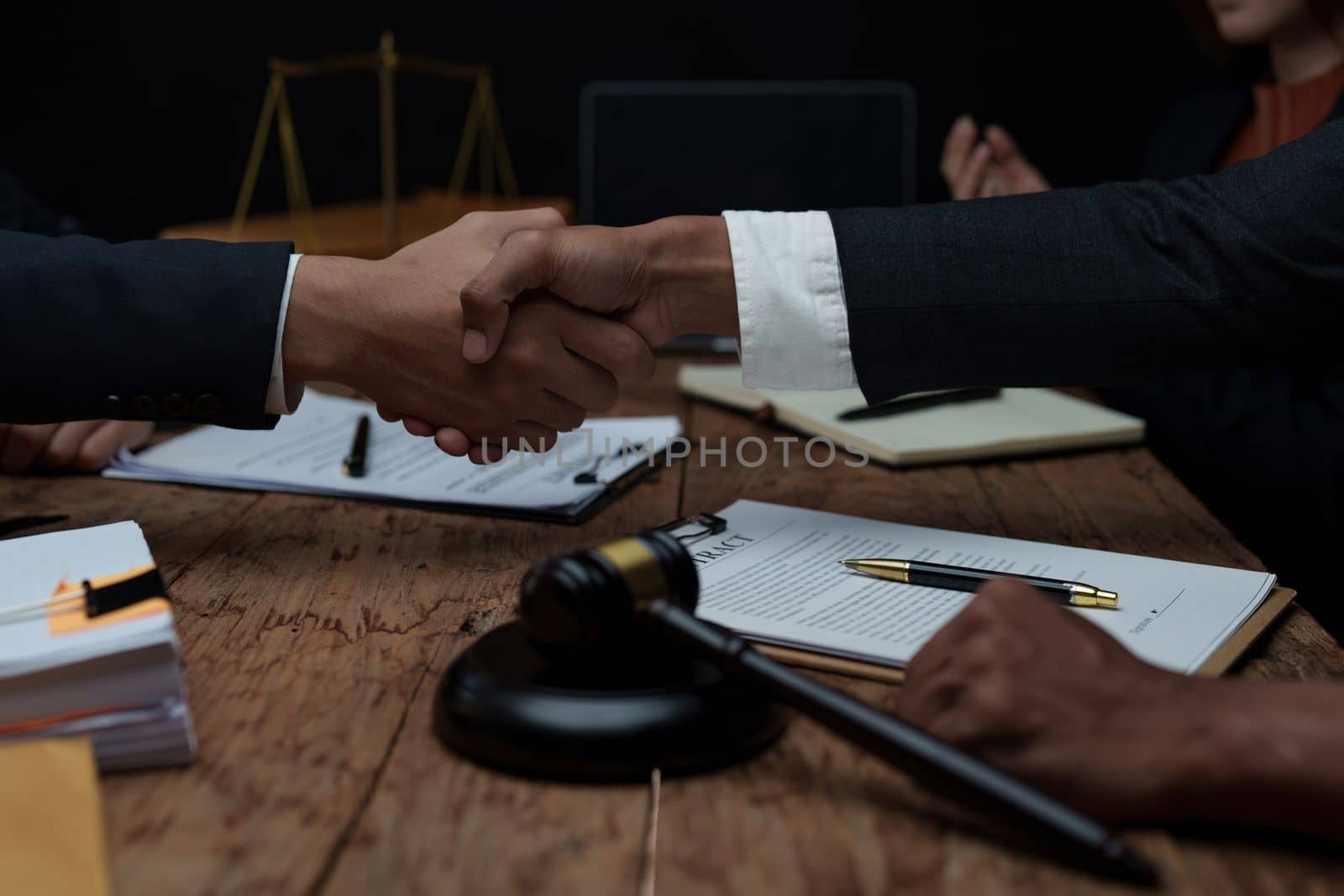 Businessman and Lawyer handshaking after good deal. Law, legal services, advice, Justice concept.